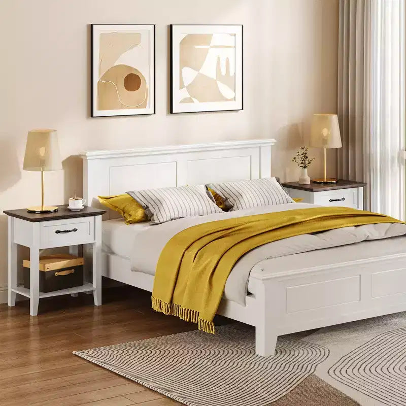 Nightstand, Wood Bedside Table With 1 Drawer and Open Storage Shelf, Small Spaces, Industrial Side Table, Table for Bedroom, Office, Sofa, Couch