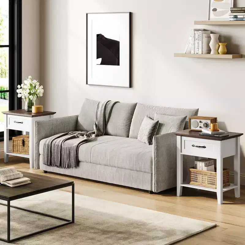 Nightstand, Wood Bedside Table With 1 Drawer and Open Storage Shelf, Small Spaces, Industrial Side Table, Table for Bedroom, Office, Sofa, Couch