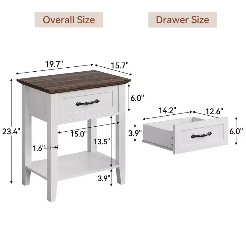 Nightstand, Wood Bedside Table With 1 Drawer and Open Storage Shelf, Small Spaces, Industrial Side Table, Table for Bedroom, Office, Sofa, Couch