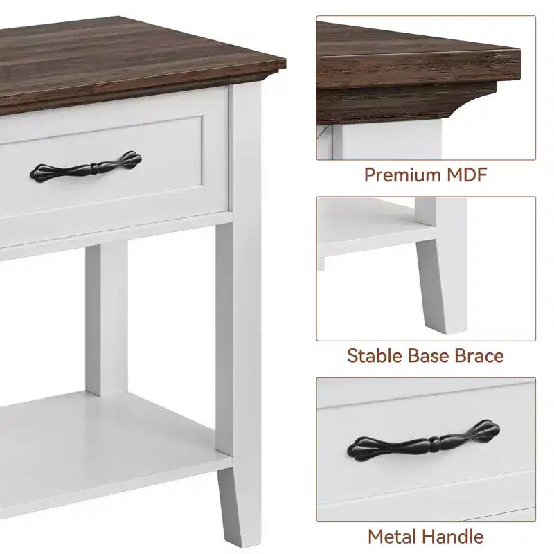 Nightstand, Wood Bedside Table With 1 Drawer and Open Storage Shelf, Small Spaces, Industrial Side Table, Table for Bedroom, Office, Sofa, Couch
