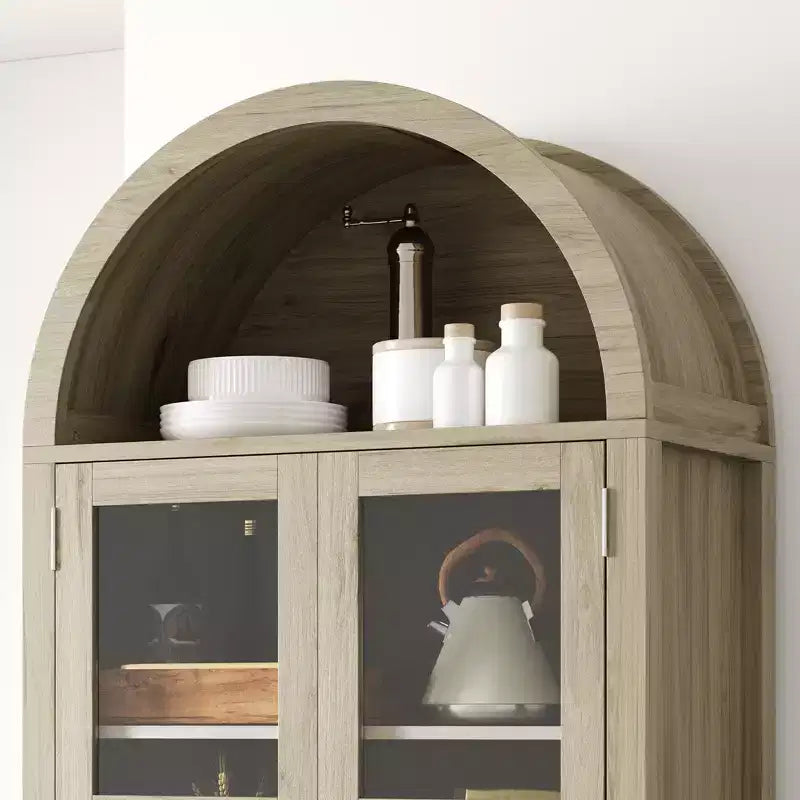 71 Tall Arched Kitchen Pantry Cabinet with Acrylic Glass Doors & Adjustable Shelves, Modern Display Storage Cabinet for Dining Room, Living Room