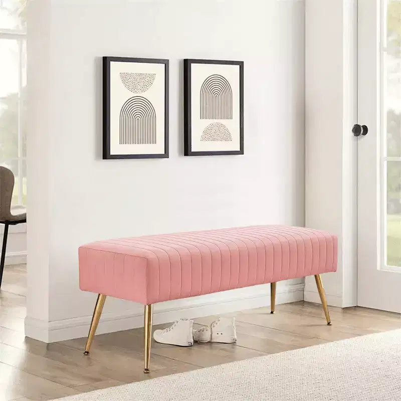 Furniliving 44 Inch Bedroom Ottoman Bench, Velvet Upholstered, End of Bed Bench with Gold Legs for Living Room/Bedroom/Entryway