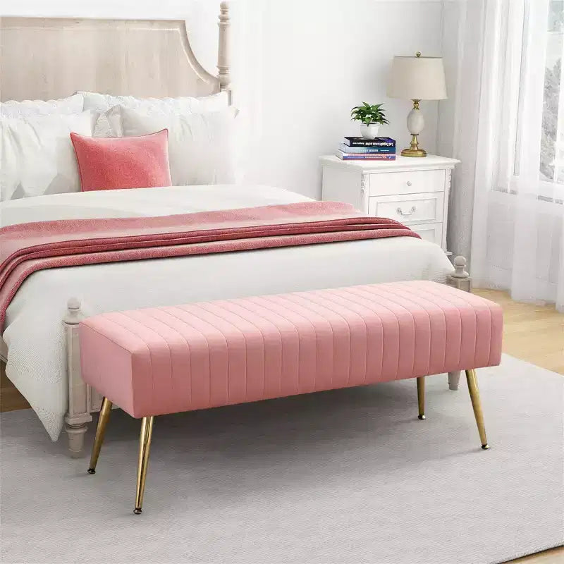 Furniliving 44 Inch Bedroom Ottoman Bench, Velvet Upholstered, End of Bed Bench with Gold Legs for Living Room/Bedroom/Entryway