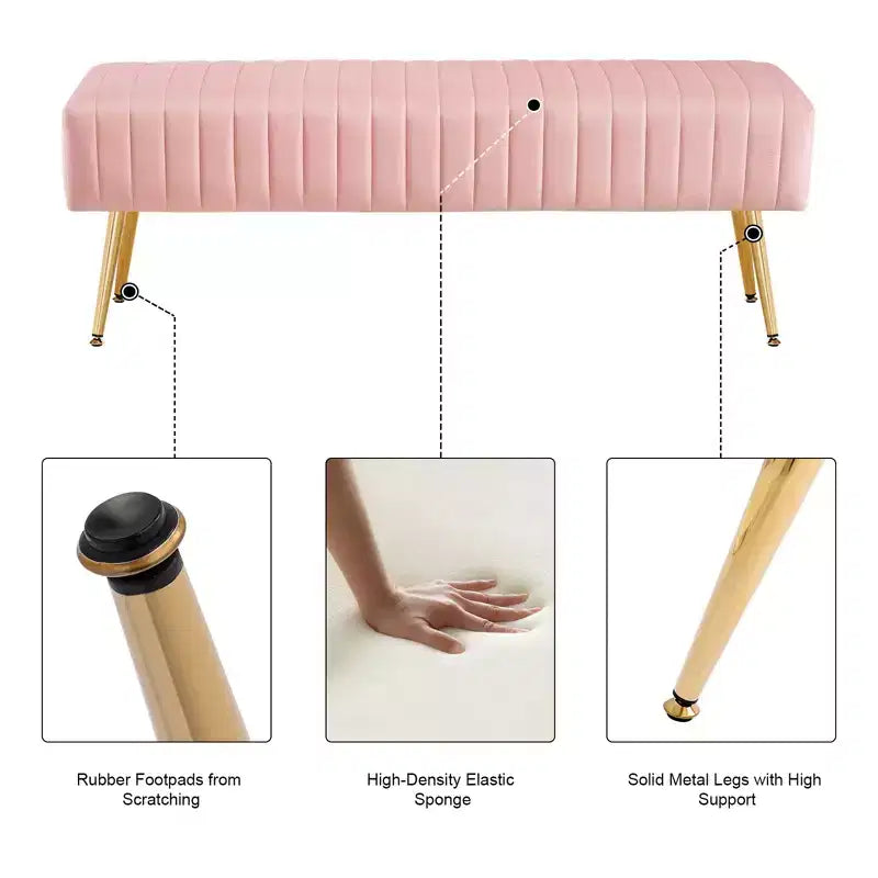 Furniliving 44 Inch Bedroom Ottoman Bench, Velvet Upholstered, End of Bed Bench with Gold Legs for Living Room/Bedroom/Entryway