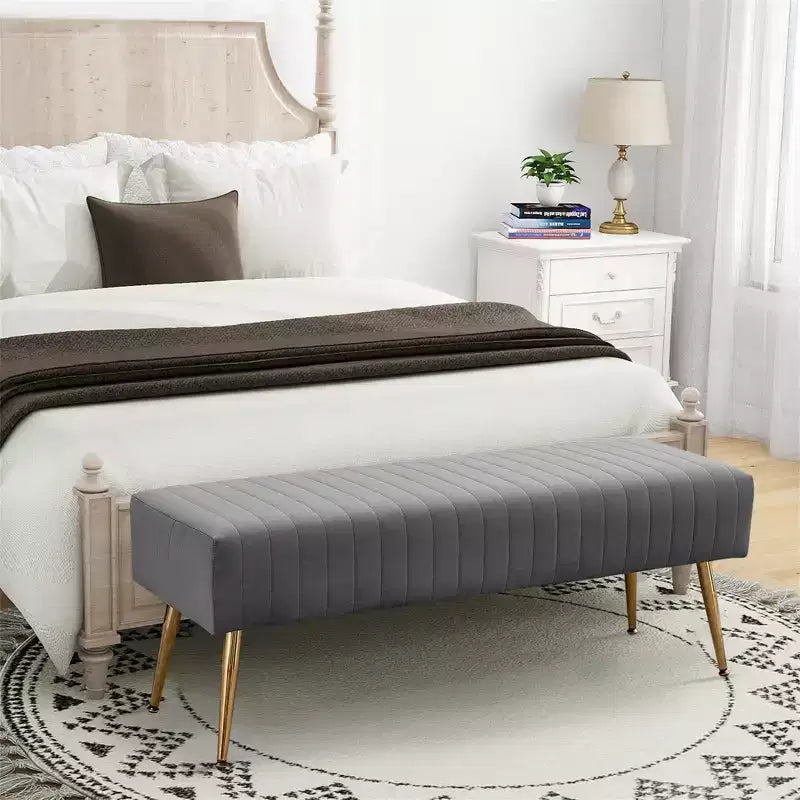 Furniliving 44 Inch Bedroom Ottoman Bench, Velvet Upholstered, End of Bed Bench with Gold Legs for Living Room/Bedroom/Entryway