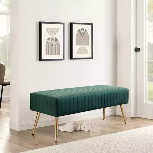 Furniliving 44 Inch Bedroom Ottoman Bench, Velvet Upholstered, End of Bed Bench with Gold Legs for Living Room/Bedroom/Entryway