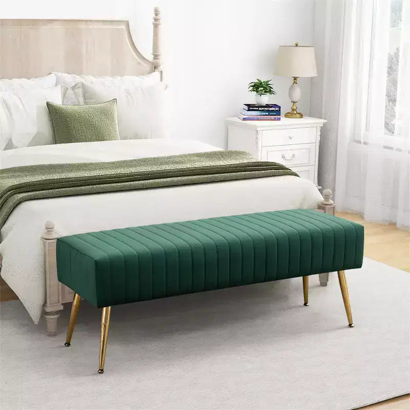 Furniliving 44 Inch Bedroom Ottoman Bench, Velvet Upholstered, End of Bed Bench with Gold Legs for Living Room/Bedroom/Entryway
