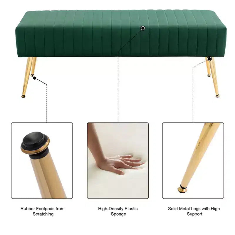 Furniliving 44 Inch Bedroom Ottoman Bench, Velvet Upholstered, End of Bed Bench with Gold Legs for Living Room/Bedroom/Entryway