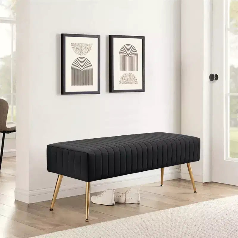 Furniliving 44 Inch Bedroom Ottoman Bench, Velvet Upholstered, End of Bed Bench with Gold Legs for Living Room/Bedroom/Entryway