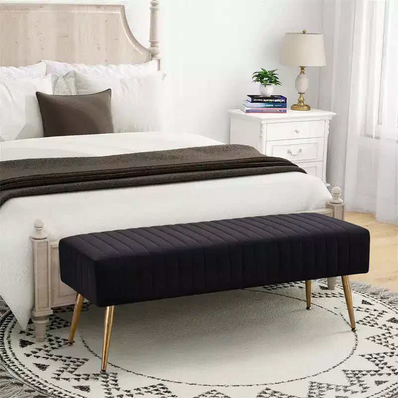 Furniliving 44 Inch Bedroom Ottoman Bench, Velvet Upholstered, End of Bed Bench with Gold Legs for Living Room/Bedroom/Entryway
