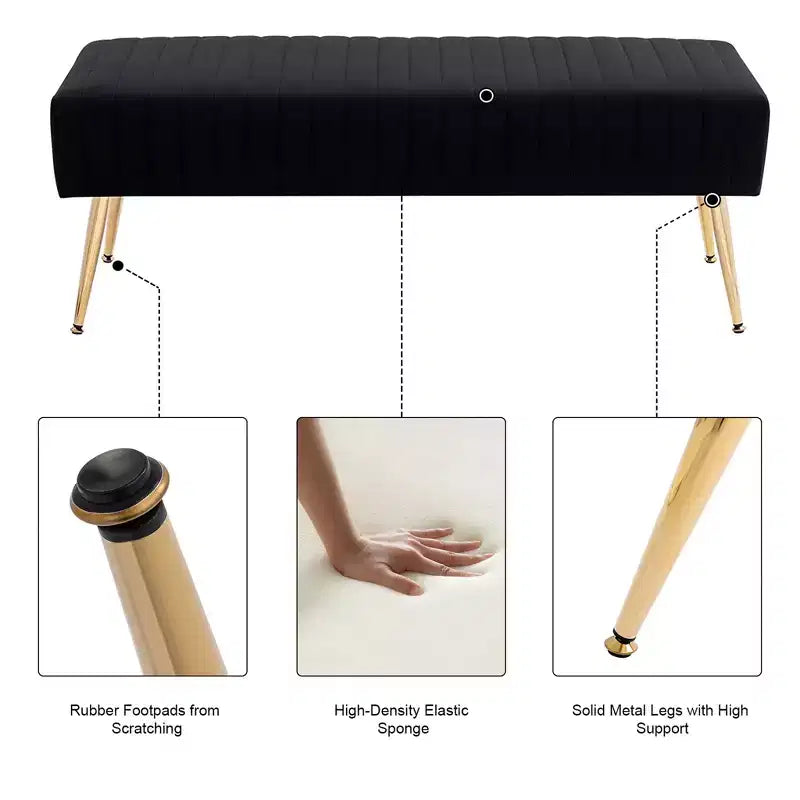 Furniliving 44 Inch Bedroom Ottoman Bench, Velvet Upholstered, End of Bed Bench with Gold Legs for Living Room/Bedroom/Entryway