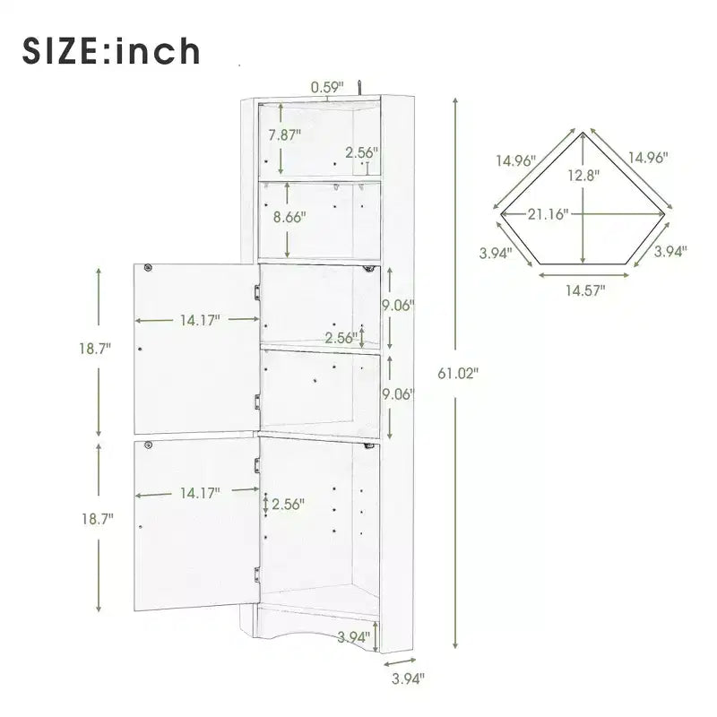 Floor Freestanding Narrow Tall Cabinet Bathroom Corner Cabinet Shelves for Living Room, Bedroom