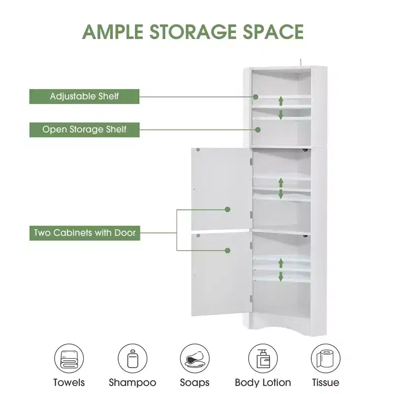Floor Freestanding Narrow Tall Cabinet Bathroom Corner Cabinet Shelves for Living Room, Bedroom