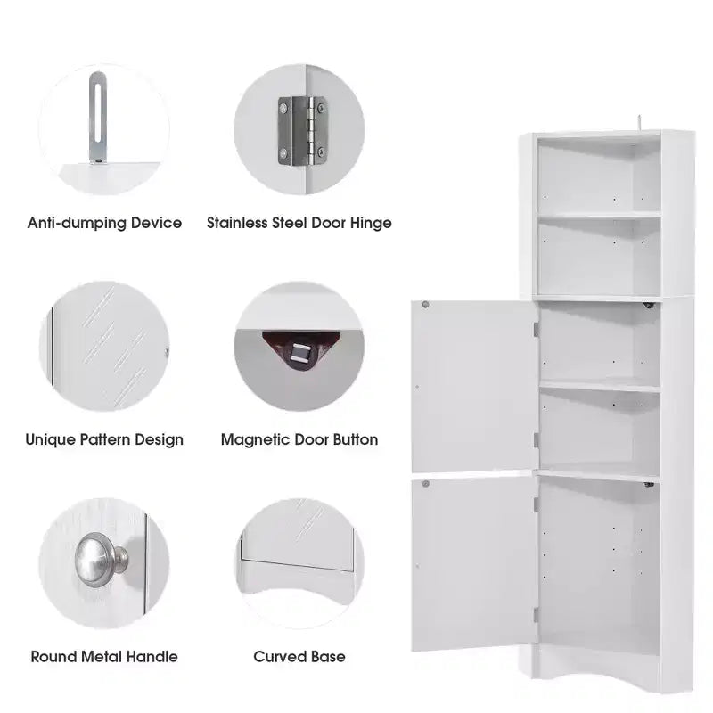 Floor Freestanding Narrow Tall Cabinet Bathroom Corner Cabinet Shelves for Living Room, Bedroom