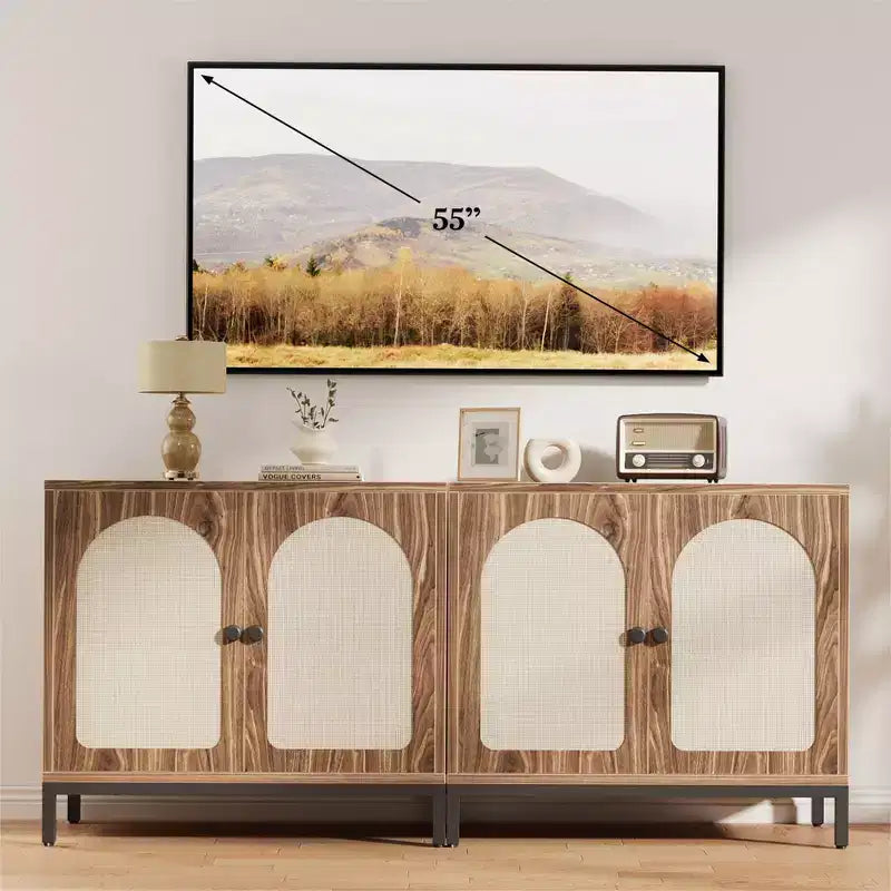 Two-Door Rattan Accent Cabinet Buffet Cabinet with Storage, for Living Room, Hallway, Kitchen