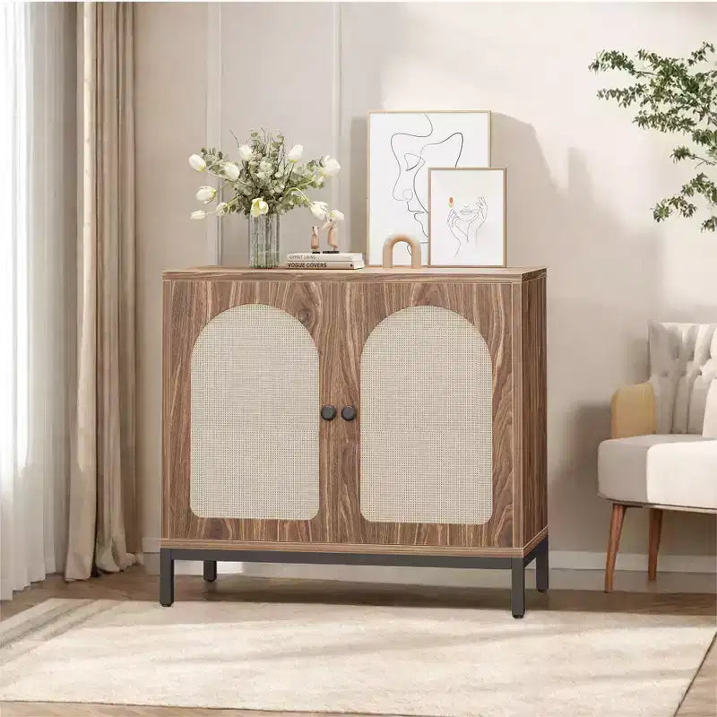 Two-Door Rattan Accent Cabinet Buffet Cabinet with Storage, for Living Room, Hallway, Kitchen