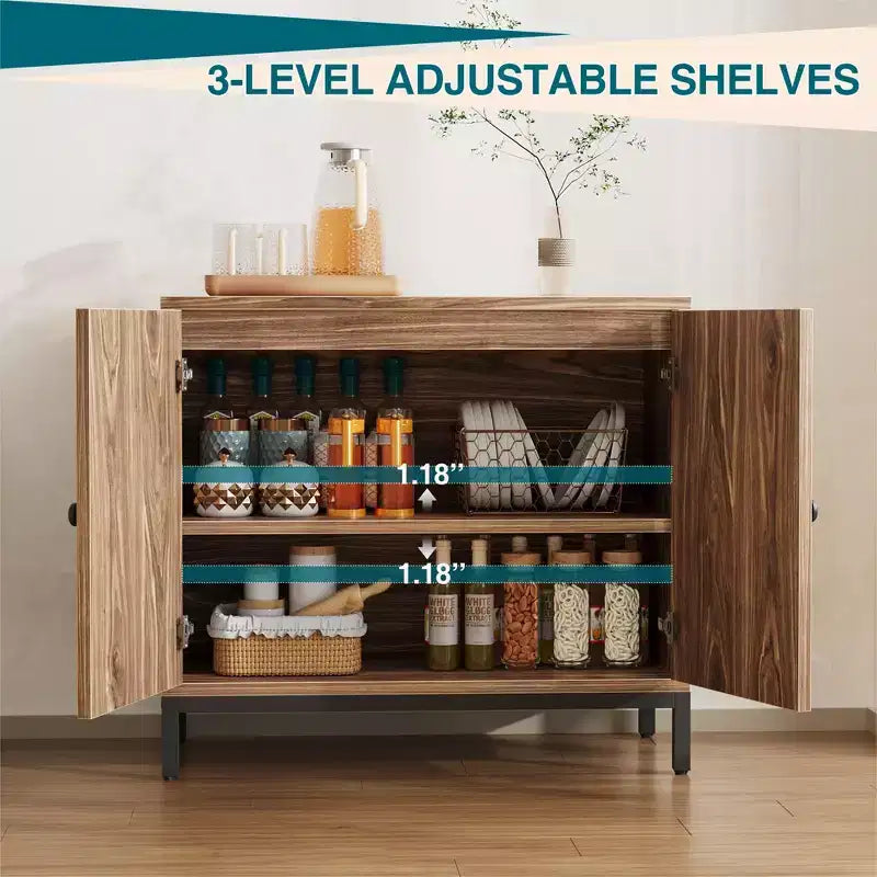 Two-Door Rattan Accent Cabinet Buffet Cabinet with Storage, for Living Room, Hallway, Kitchen