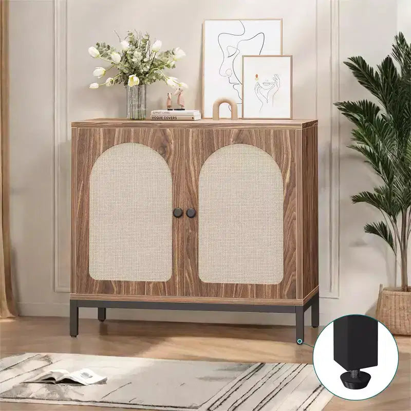 Two-Door Rattan Accent Cabinet Buffet Cabinet with Storage, for Living Room, Hallway, Kitchen