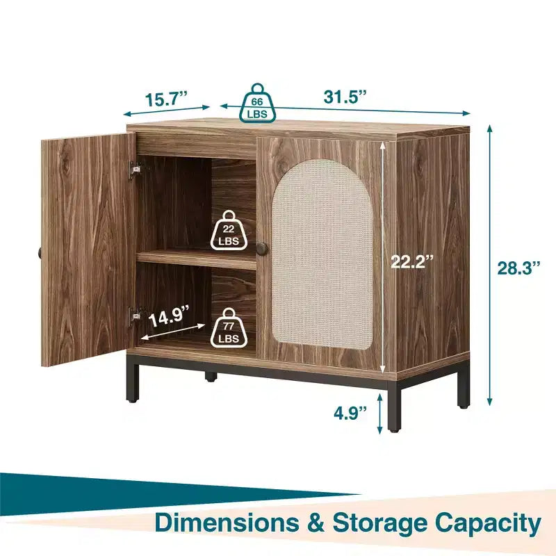 Two-Door Rattan Accent Cabinet Buffet Cabinet with Storage, for Living Room, Hallway, Kitchen