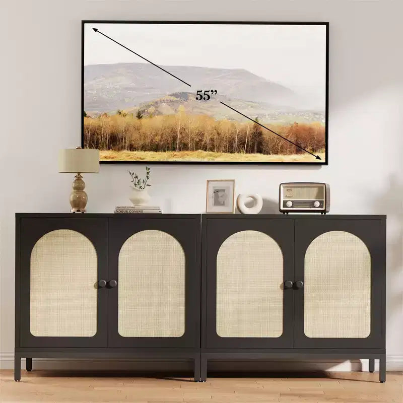 Two-Door Rattan Accent Cabinet Buffet Cabinet with Storage, for Living Room, Hallway, Kitchen