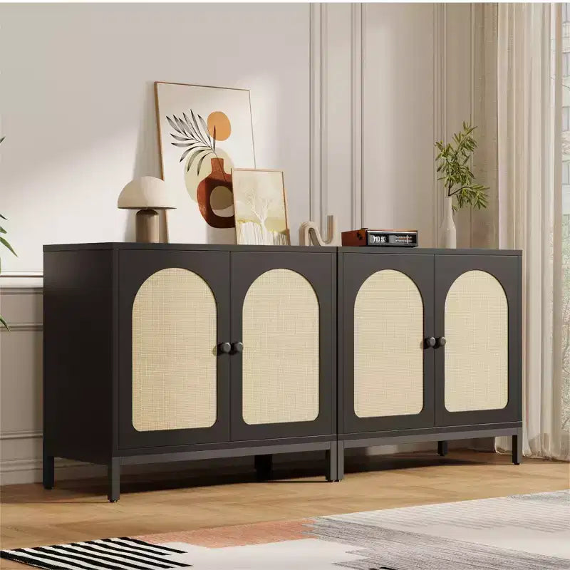 Two-Door Rattan Accent Cabinet Buffet Cabinet with Storage, for Living Room, Hallway, Kitchen