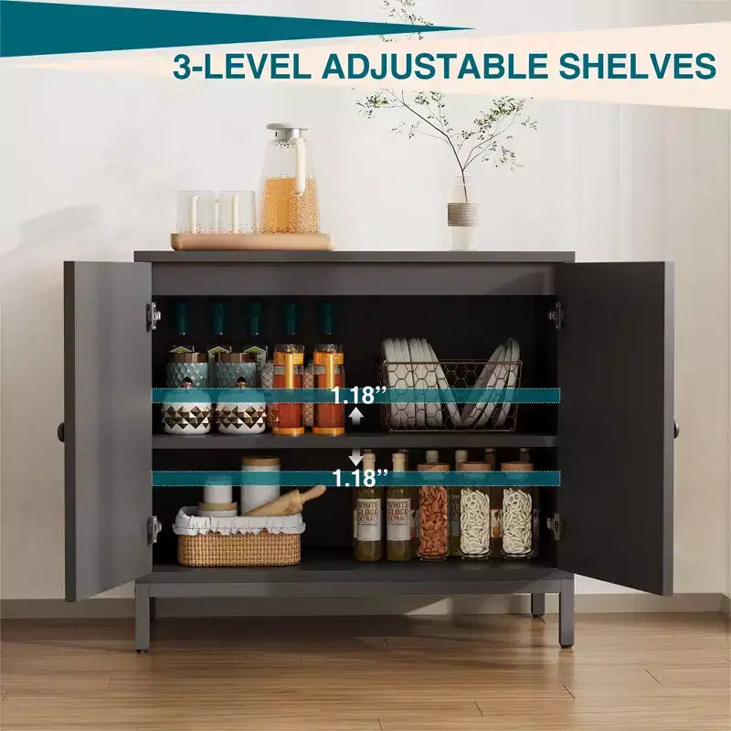 Two-Door Rattan Accent Cabinet Buffet Cabinet with Storage, for Living Room, Hallway, Kitchen