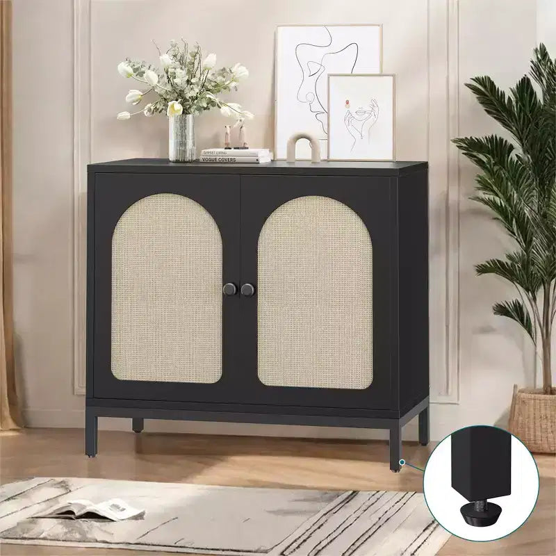 Two-Door Rattan Accent Cabinet Buffet Cabinet with Storage, for Living Room, Hallway, Kitchen