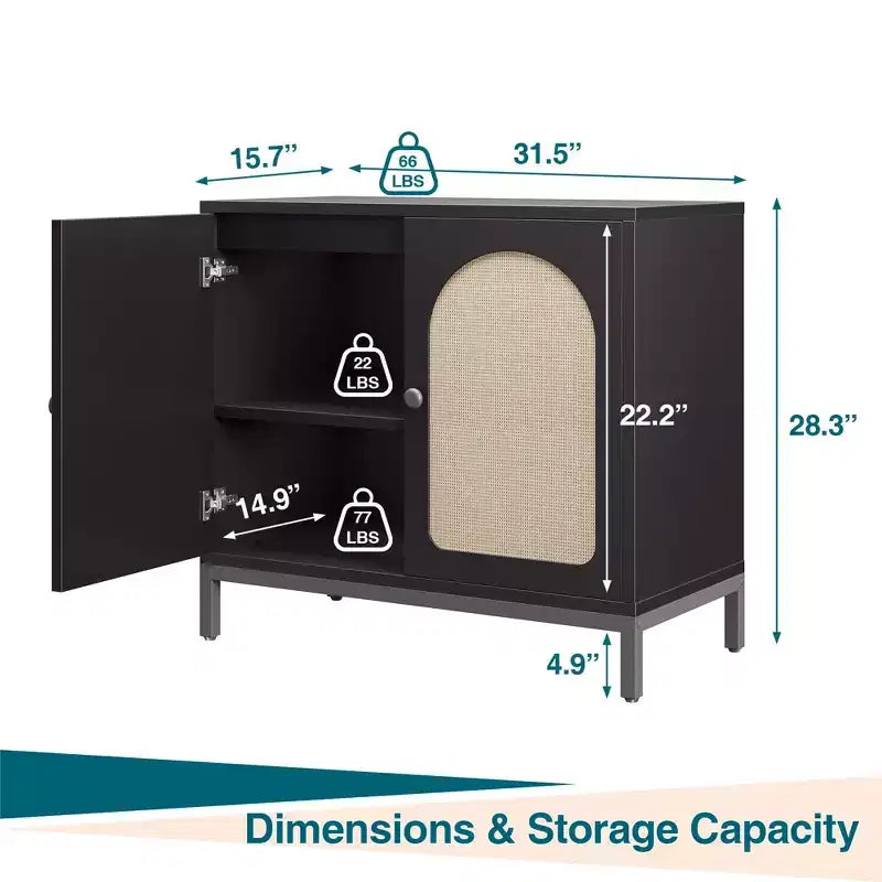 Two-Door Rattan Accent Cabinet Buffet Cabinet with Storage, for Living Room, Hallway, Kitchen
