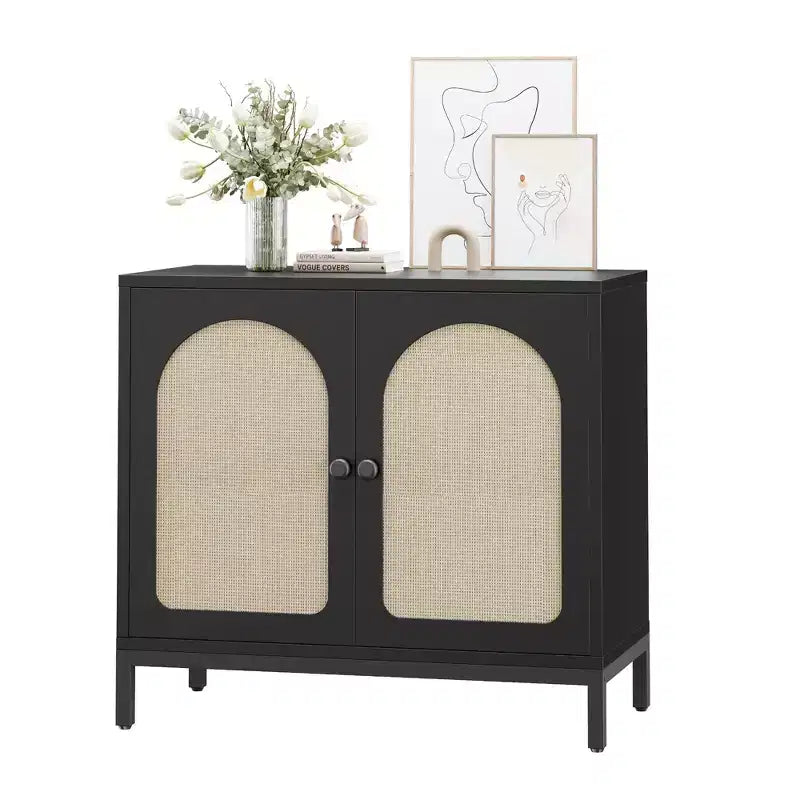 Two-Door Rattan Accent Cabinet Buffet Cabinet with Storage, for Living Room, Hallway, Kitchen