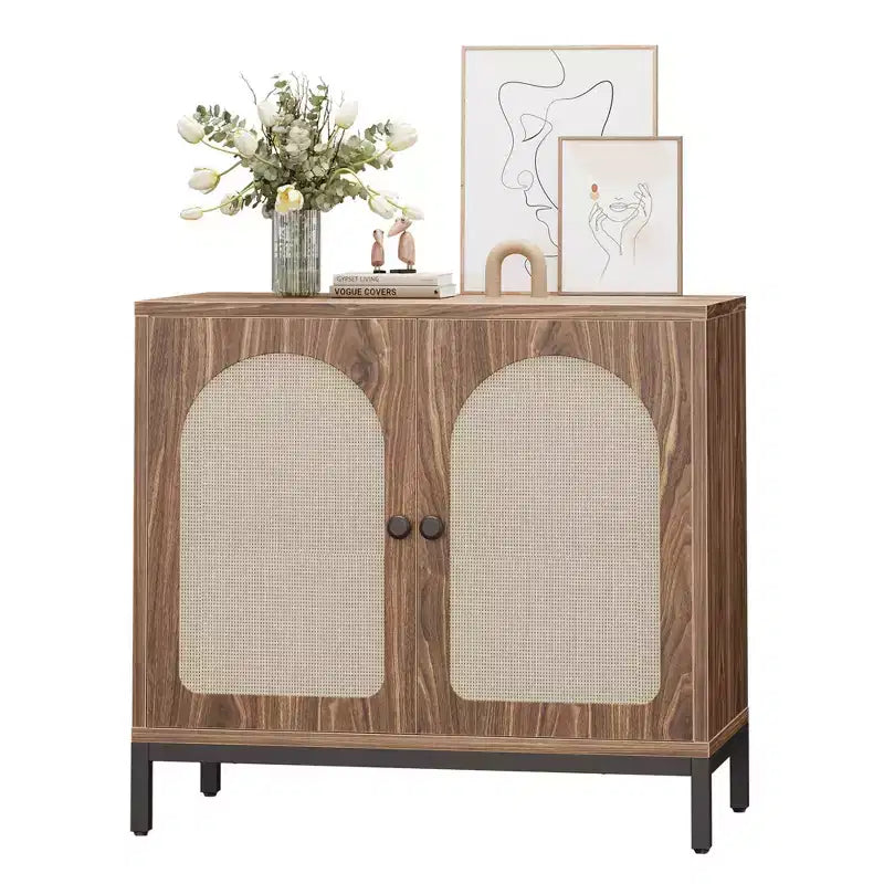 Two-Door Rattan Accent Cabinet Buffet Cabinet with Storage, for Living Room, Hallway, Kitchen