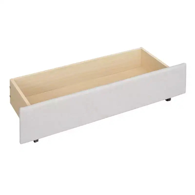 Full/Queen Upholstered Platform Bed with Twin Size Trundle, Solid Wood Platform Bed Frame with Brick Pattern Heardboard
