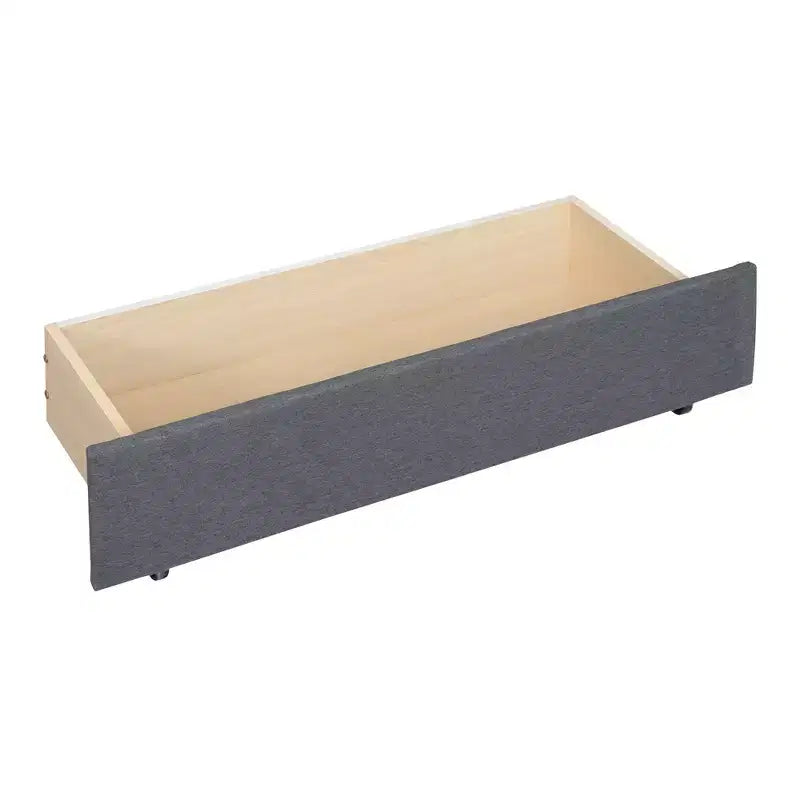Full/Queen Upholstered Platform Bed with Twin Size Trundle, Solid Wood Platform Bed Frame with Brick Pattern Heardboard