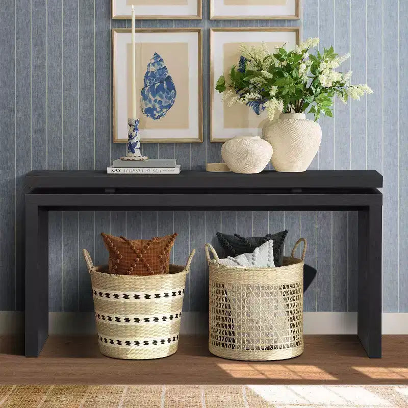 GDFStudio Esom 60 Farmhouse Wood Console Table with Double Board Suspension Shelves