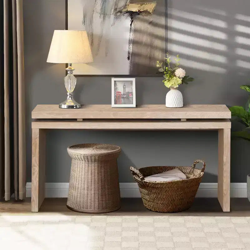 GDFStudio Esom 60 Farmhouse Wood Console Table with Double Board Suspension Shelves