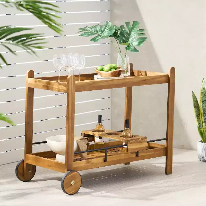 Christopher Knight Home Beauchamp Modern Bar Cart with Two Solid Wheels