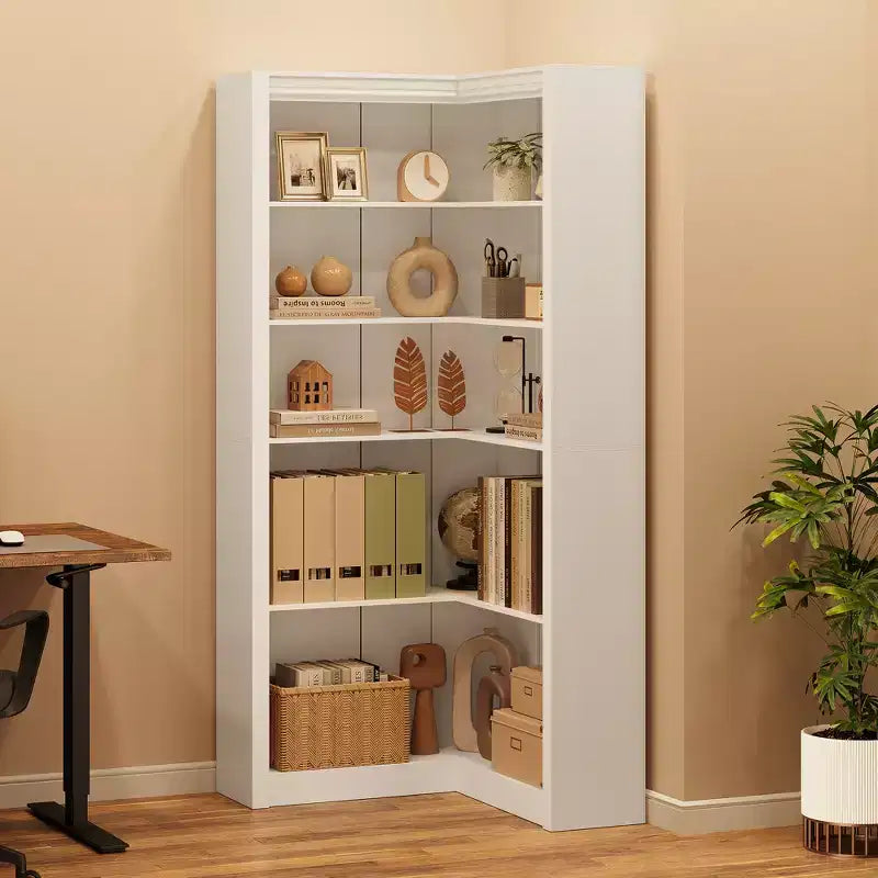 5-Tier Corner Bookshelf, 71.8 Tall L-Shaped Wood Bookcase, Modern Display Storage Shelf for Living Room, Bedroom, Home Office