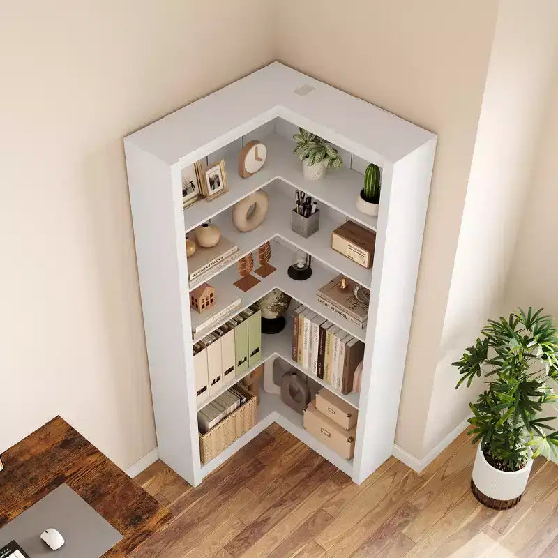 5-Tier Corner Bookshelf, 71.8 Tall L-Shaped Wood Bookcase, Modern Display Storage Shelf for Living Room, Bedroom, Home Office