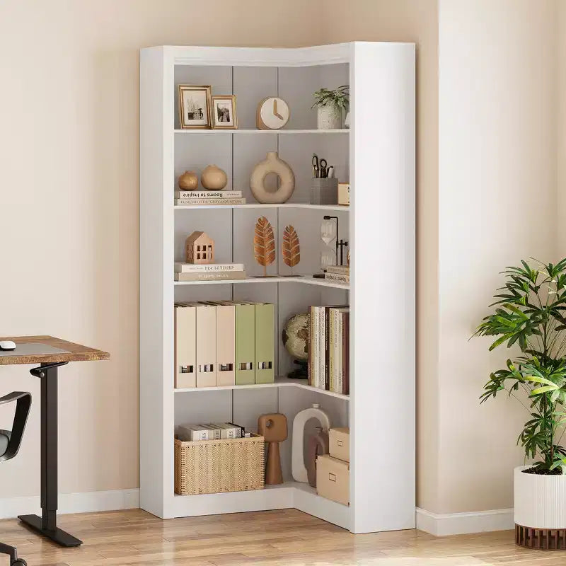 5-Tier Corner Bookshelf, 71.8 Tall L-Shaped Wood Bookcase, Modern Display Storage Shelf for Living Room, Bedroom, Home Office