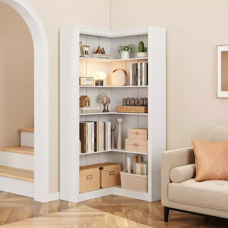5-Tier Corner Bookshelf, 71.8 Tall L-Shaped Wood Bookcase, Modern Display Storage Shelf for Living Room, Bedroom, Home Office