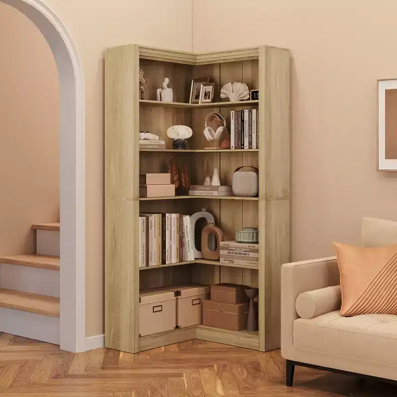 5-Tier Corner Bookshelf, 71.8 Tall L-Shaped Wood Bookcase, Modern Display Storage Shelf for Living Room, Bedroom, Home Office