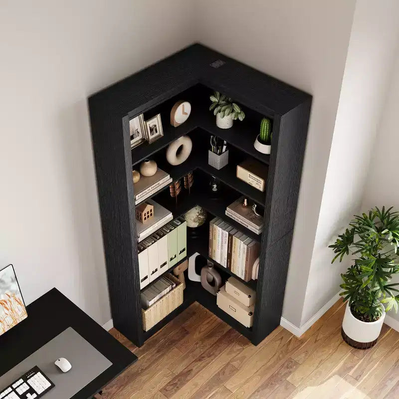 5-Tier Corner Bookshelf, 71.8 Tall L-Shaped Wood Bookcase, Modern Display Storage Shelf for Living Room, Bedroom, Home Office