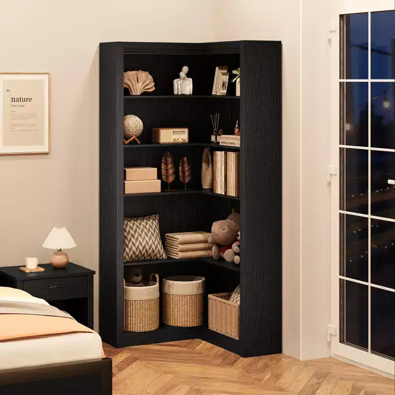 5-Tier Corner Bookshelf, 71.8 Tall L-Shaped Wood Bookcase, Modern Display Storage Shelf for Living Room, Bedroom, Home Office