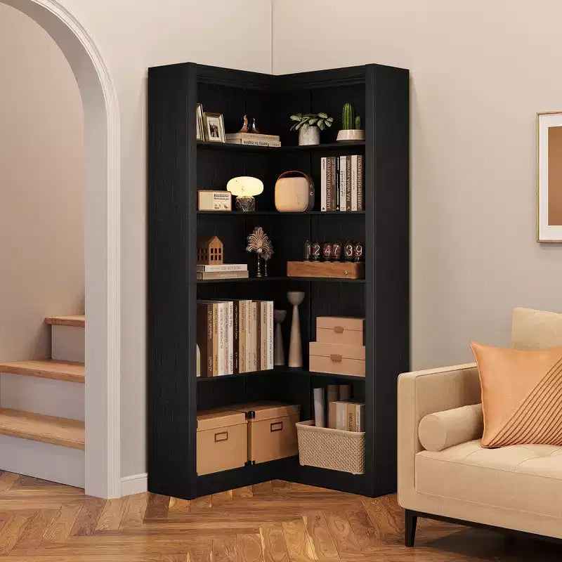 5-Tier Corner Bookshelf, 71.8 Tall L-Shaped Wood Bookcase, Modern Display Storage Shelf for Living Room, Bedroom, Home Office