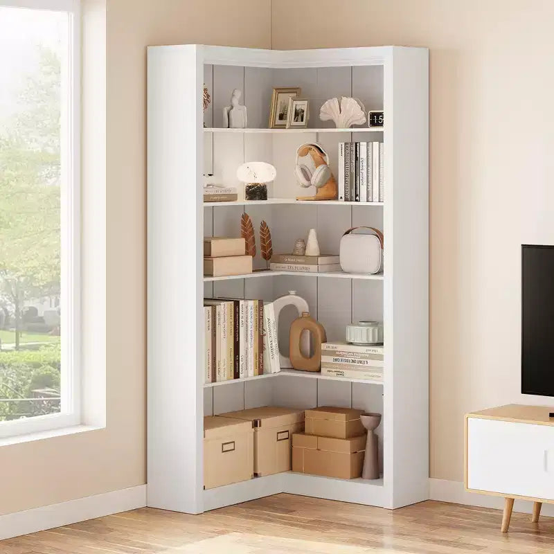 5-Tier Corner Bookshelf, 71.8 Tall L-Shaped Wood Bookcase, Modern Display Storage Shelf for Living Room, Bedroom, Home Office