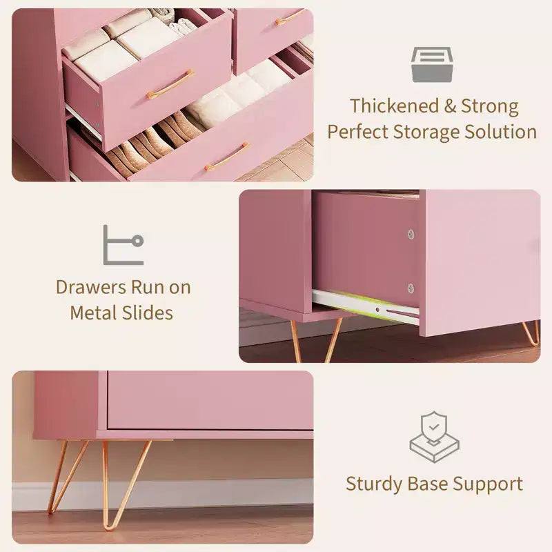 5 Drawer Dresser for Bedroom, Modern Dresser with Led Lights & Charging Station, Compact Wood Chest of Drawers Clothes Storage Organizer for Closet