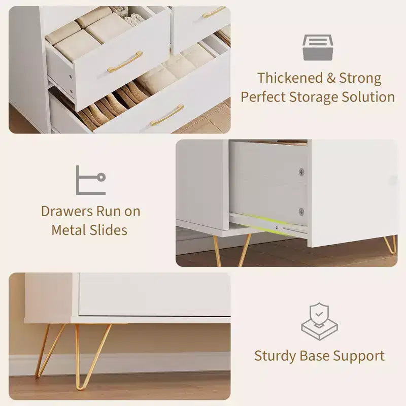 5 Drawer Dresser for Bedroom, Modern Dresser with Led Lights & Charging Station, Compact Wood Chest of Drawers Clothes Storage Organizer for Closet