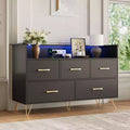 5 Drawer Dresser for Bedroom, Modern Dresser with Led Lights & Charging Station, Compact Wood Chest of Drawers Clothes Storage Organizer for Closet