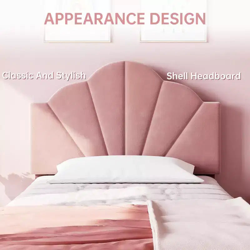 Twin-Size XL Single Bed Frame, Velvet Upholstered Platform Bed Frame, Adjustable Headboard Height, Easy to Assemble, No Spring Mattress Required