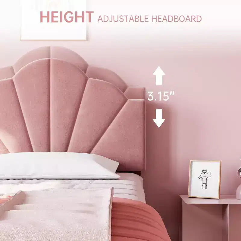 Twin-Size XL Single Bed Frame, Velvet Upholstered Platform Bed Frame, Adjustable Headboard Height, Easy to Assemble, No Spring Mattress Required