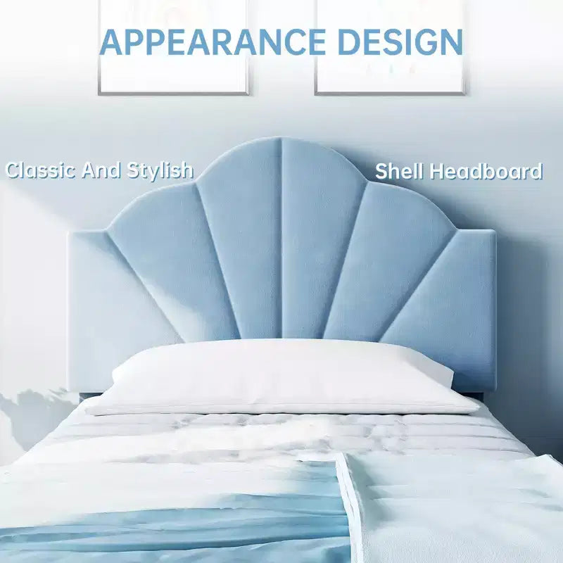 Twin-Size XL Single Bed Frame, Velvet Upholstered Platform Bed Frame, Adjustable Headboard Height, Easy to Assemble, No Spring Mattress Required